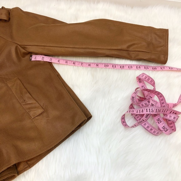 Jacket Dress Coat Women's Tan Faux Leather Large - Picture 8 of 8